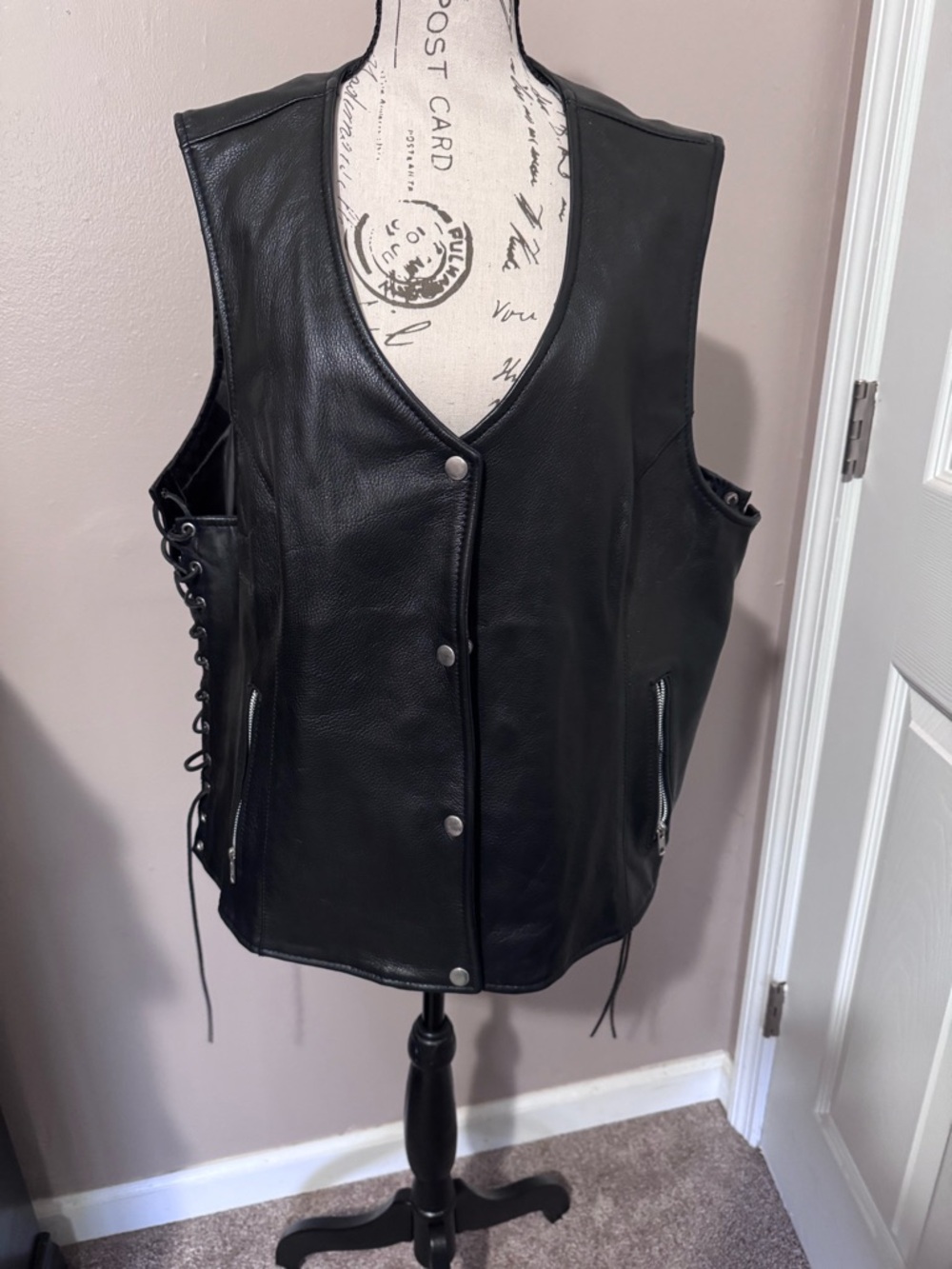 Classic Black Leather Lace-Up Vest